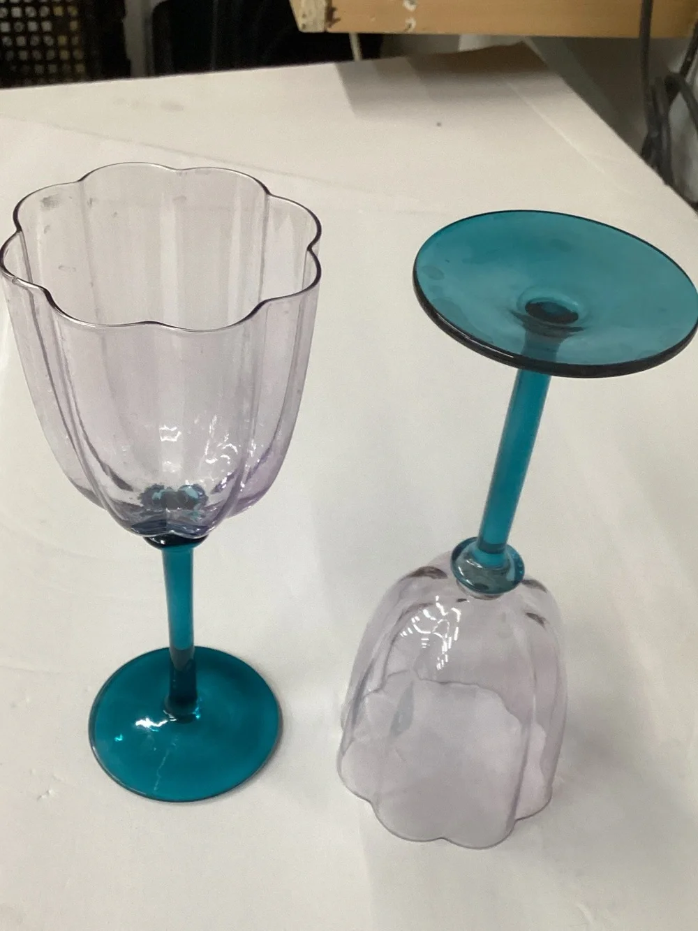 2 Glass Rose Serenade Optical Wine/Water Glasses 8.5” Tall
